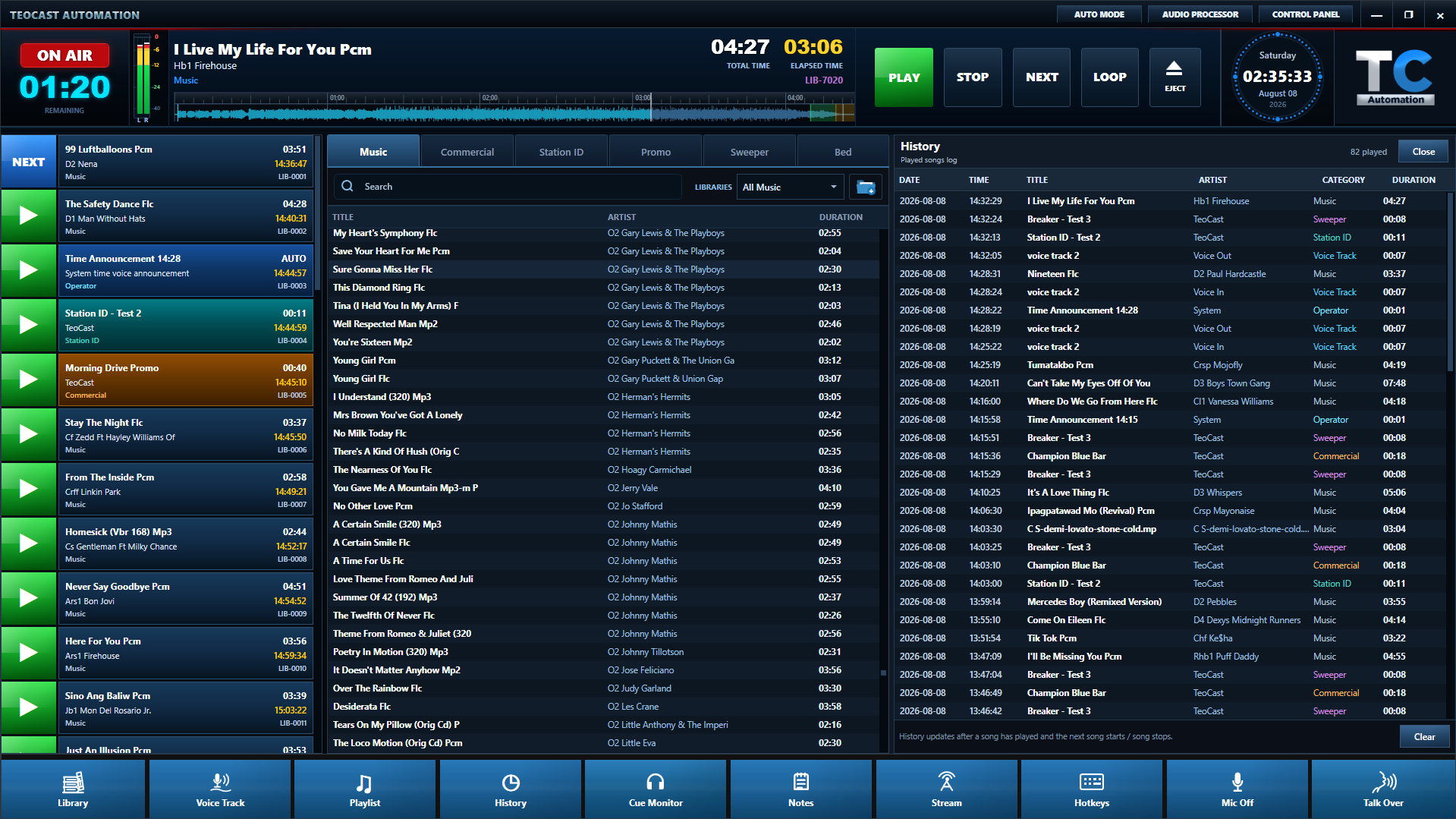 TeoCast History interface
