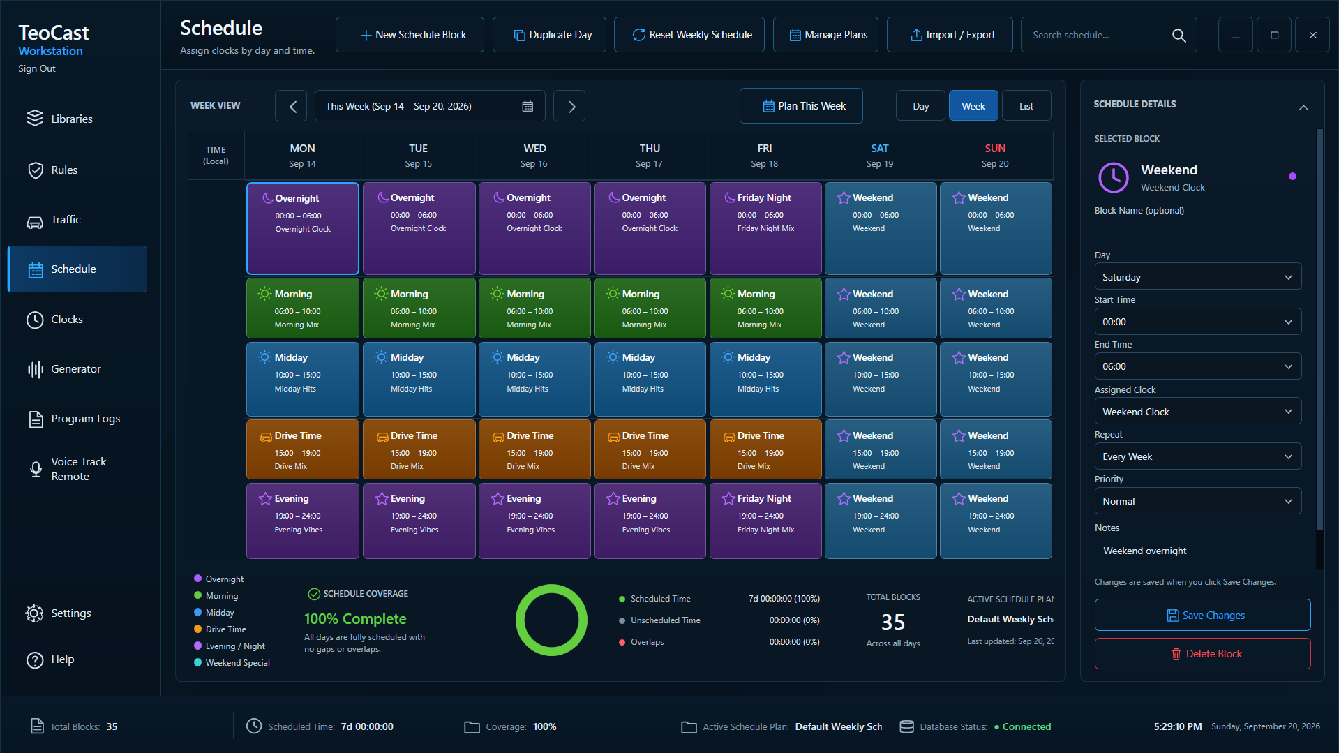 TeoCast Workstation schedule preparation